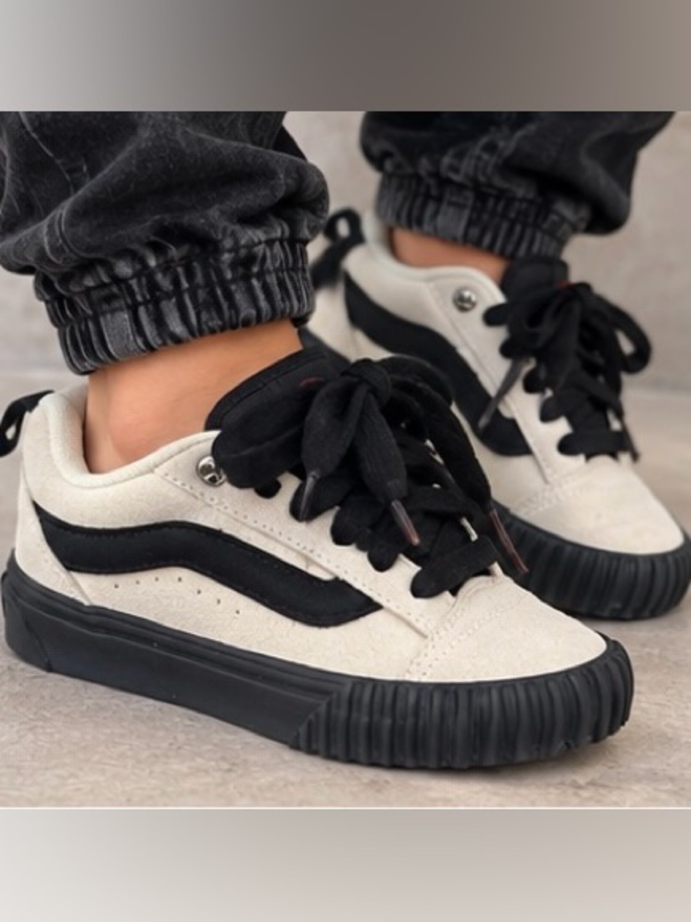 Vans Kids Cream & Black Suede Sneakers Lace-Up Shoes
